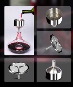 RVS Wijn Beluchter Trechter met Sedimentfilter – Wijnschenker met Zeef