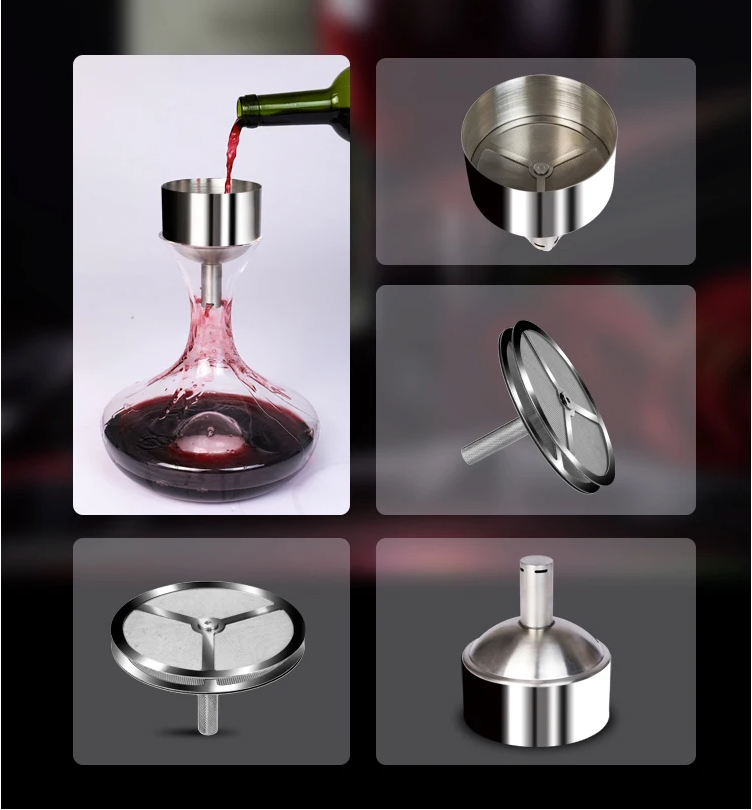 RVS Wijn Beluchter Trechter met Sedimentfilter – Wijnschenker met Zeef