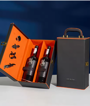 Luxe Wijn Cadeaubox voor 2 Flessen – Lederen Geschenkdoos met Wijnaccessoires en Handvat