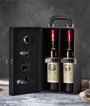 Wijn Cadeaubox voor 1 Fles – Luxe Geschenkdoos met Wijnaccessoires en Handvat