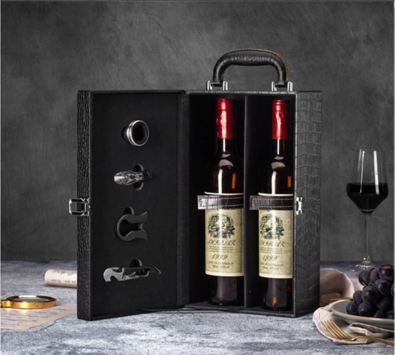 Wijn Cadeaubox voor 1 Fles – Luxe Geschenkdoos met Wijnaccessoires en Handvat
