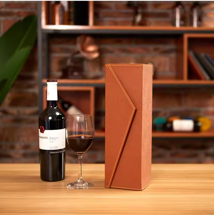 Luxe Wijn Cadeaubox voor 1 Fles – Vintage PU Lederen Wijn Geschenkdoos