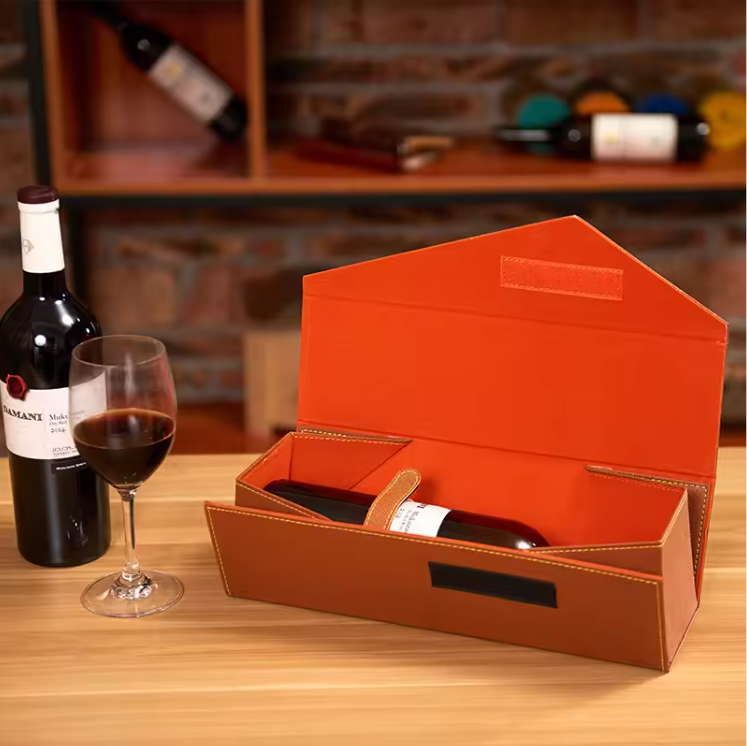 Luxe Wijn Cadeaubox voor 1 Fles – Vintage PU Lederen Wijn Geschenkdoos