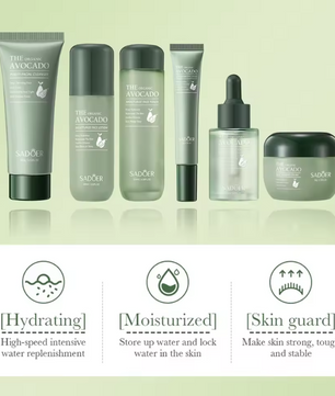 Avocado Gezichtsverzorging Set – 6-Delige Hydraterende Skincare Set met Cleanser, Serum en Crème