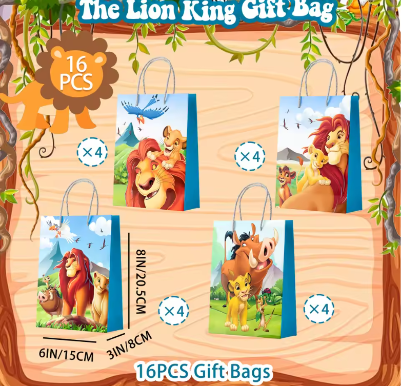 Leeuw Thema Feest Uitdeelzakjes – Set van 16 Kinder Feestzakjes voor Verjaardagsfeest