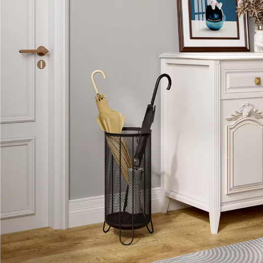 Metalen Parapluhouder met Druipbak – Rond Paraplu Rek met Haken voor Entree