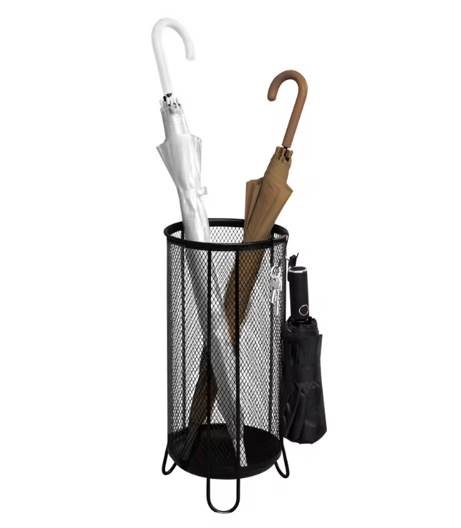 Metalen Parapluhouder met Druipbak – Rond Paraplu Rek met Haken voor Entree