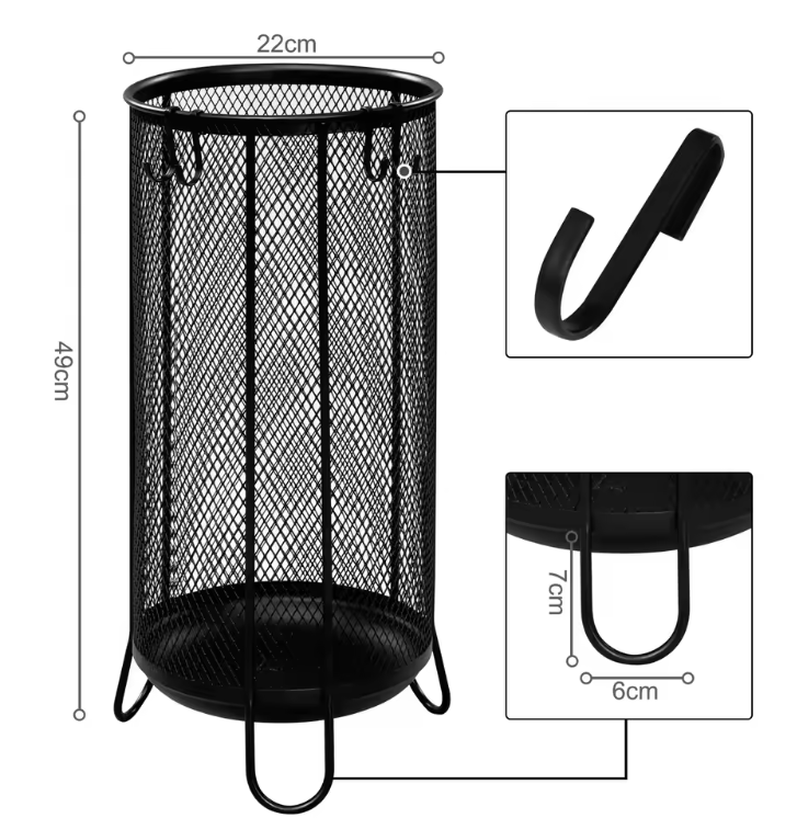 Metalen Parapluhouder met Druipbak – Rond Paraplu Rek met Haken voor Entree