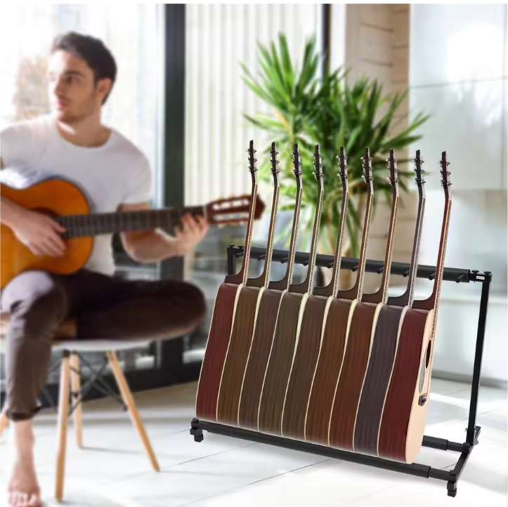Gitaarstandaard voor 9 Gitaren – Vrijstaand Metalen Gitaarrek met Bescherming