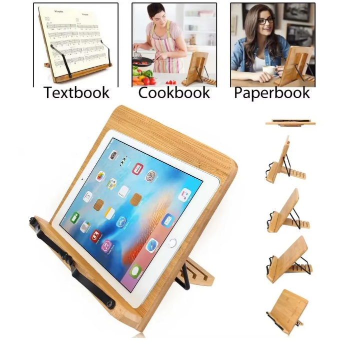 Verstelbare Bamboe Boekenstandaard – Opvouwbare Leesbureau Houder voor Boeken, Kookboeken en Studieboeken