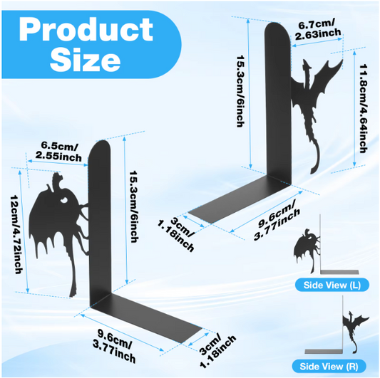 2-delige Metalen Boekensteunen – Draak/Kat Design Boekhouder voor Plank, Bureau en Thuiskantoor