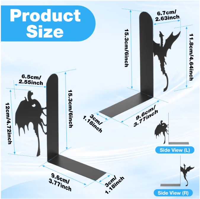 2-delige Metalen Boekensteunen – Draak/Kat Design Boekhouder voor Boekenkast en Bureau