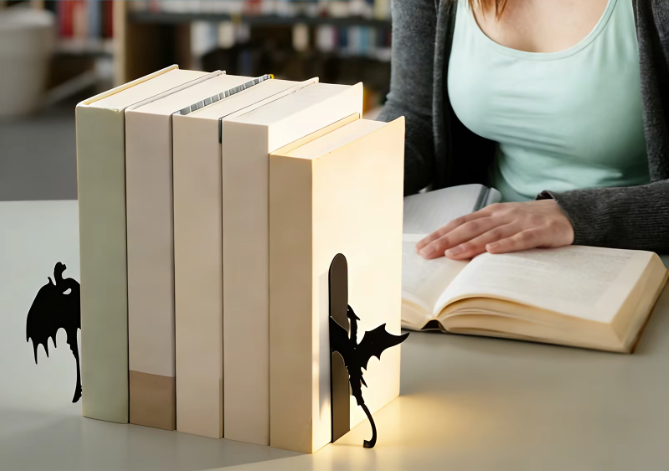 2-delige Metalen Boekensteunen – Draak/Kat Design Boekhouder voor Boekenkast en Bureau