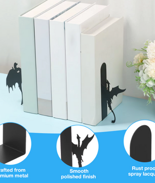2-delige Metalen Boekensteunen – Draak/Kat Design Boekhouder voor Boekenkast en Bureau