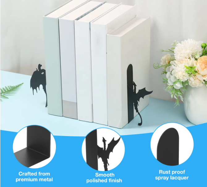 2-delige Metalen Boekensteunen – Draak/Kat Design Boekhouder voor Boekenkast en Bureau