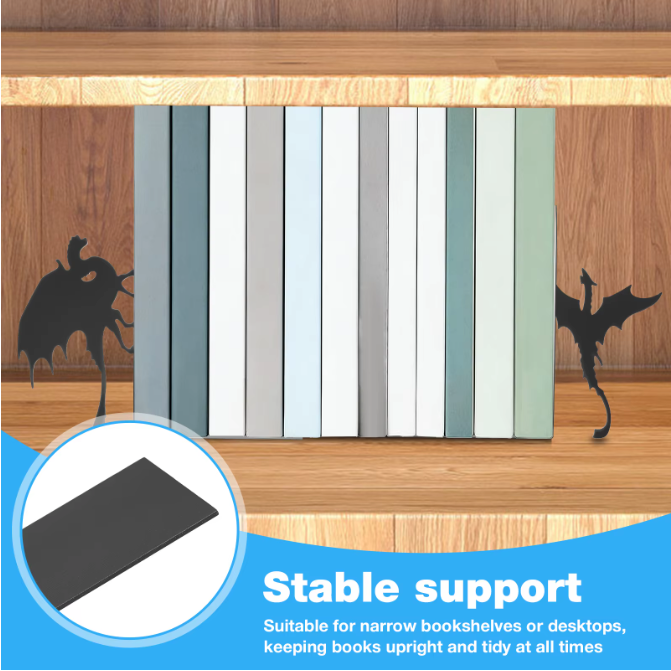 2-delige Metalen Boekensteunen – Draak/Kat Design Boekhouder voor Plank, Bureau en Thuiskantoor