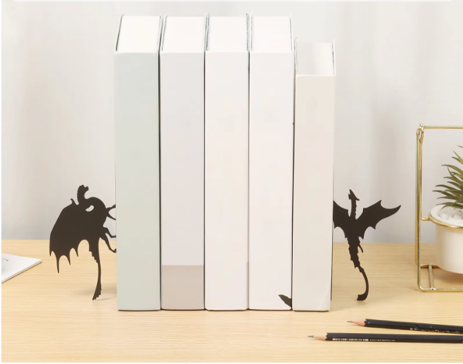 2-delige Metalen Boekensteunen – Draak/Kat Design Boekhouder voor Boekenkast en Bureau