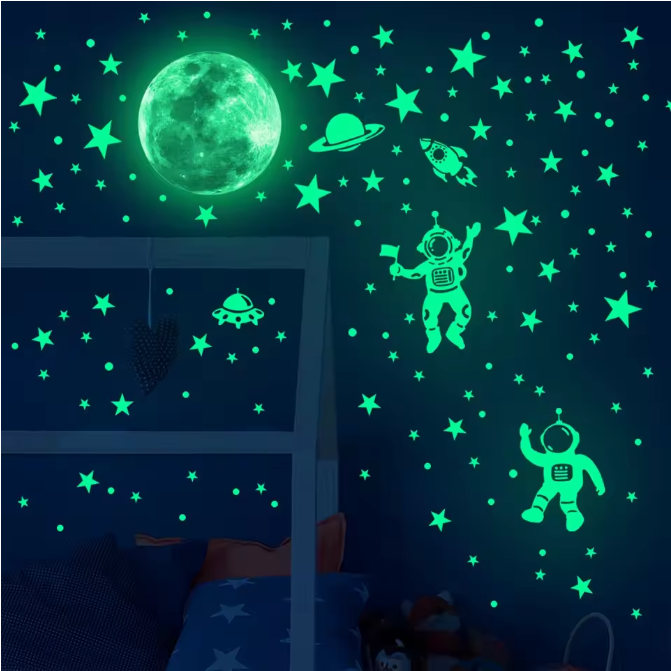 Glow in the Dark Maan en Sterren Muurstickers – Lichtgevende Wanddecoratie voor Kinderkamer en Slaapkamer