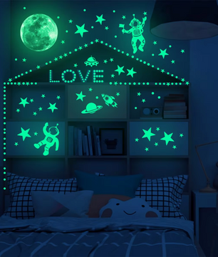 Glow in the Dark Maan en Sterren Muurstickers – Lichtgevende Wanddecoratie voor Kinderkamer en Slaapkamer