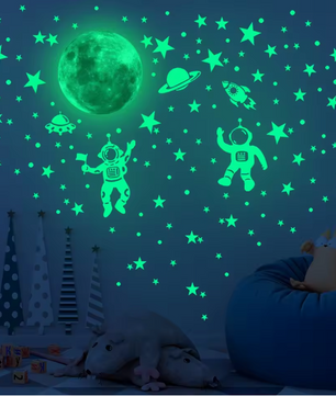 Glow in the Dark Maan en Sterren Muurstickers – Lichtgevende Wanddecoratie voor Kinderkamer en Slaapkamer