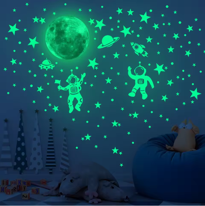 Glow in the Dark Maan en Sterren Muurstickers – Lichtgevende Wanddecoratie voor Kinderkamer en Slaapkamer