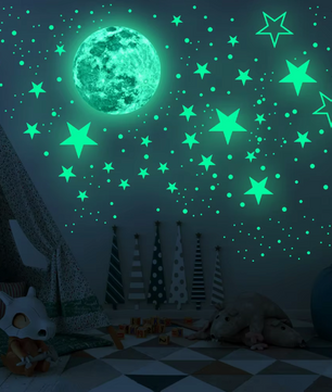 Glow in the Dark Maan en Sterren Muurstickers – Lichtgevende Wanddecoratie voor Kinderkamer en Slaapkamer