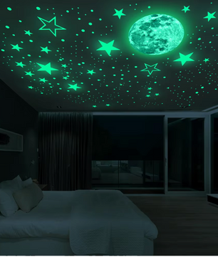 Glow in the Dark Maan en Sterren Muurstickers – Lichtgevende Wanddecoratie voor Kinderkamer en Slaapkamer