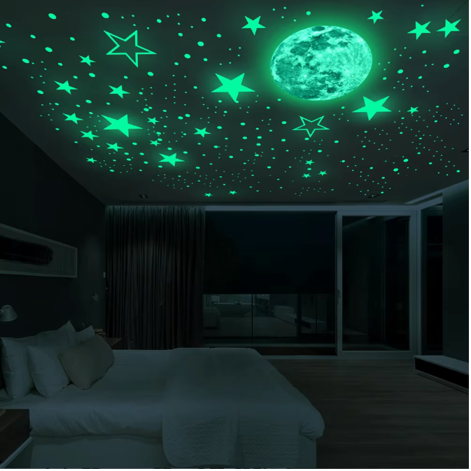 Glow in the Dark Maan en Sterren Muurstickers – Lichtgevende Wanddecoratie voor Kinderkamer en Slaapkamer