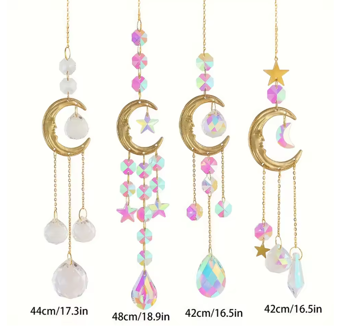 Maan Prisma Zonvanger met Kristallen – Decoratieve Maanfase Suncatcher voor Raam, Tuin en Auto