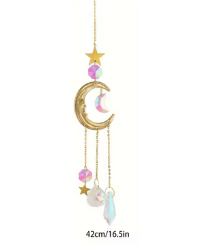 Maan Prisma Zonvanger met Kristallen – Decoratieve Maanfase Suncatcher voor Raam, Tuin en Auto