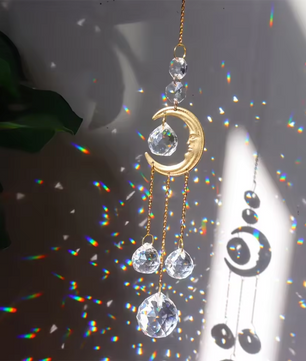 Maan Prisma Zonvanger met Kristallen – Decoratieve Maanfase Suncatcher voor Raam, Tuin en Auto