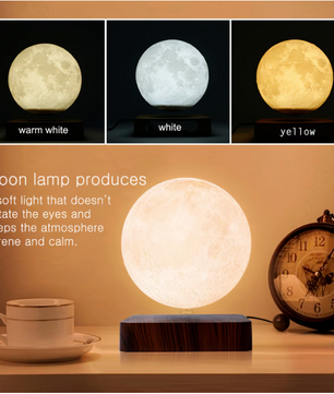 Magnetisch Zwevende Maanlamp – 3D LED Tafellamp met 360° Rotatie en Houten Basis