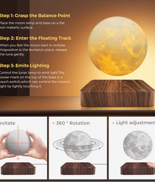 Magnetisch Zwevende Maanlamp – 3D LED Tafellamp met 360° Rotatie en Houten Basis