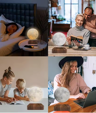 Magnetisch Zwevende Maanlamp – 3D LED Tafellamp met 360° Rotatie en Houten Basis