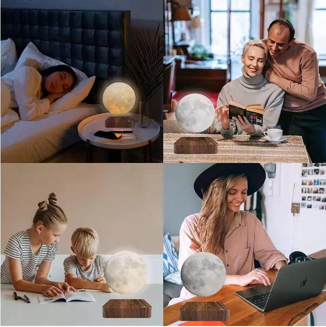 Magnetisch Zwevende Maanlamp – 3D LED Tafellamp met 360° Rotatie en Houten Basis