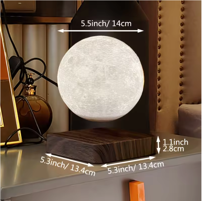 Magnetisch Zwevende Maanlamp – 3D LED Tafellamp met 360° Rotatie en Houten Basis