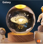 3D Kristallen Bol Zonnestelsel LED Lamp – Decoratieve Kristal Globe met Houten Basis