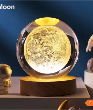 3D Kristallen Bol Zonnestelsel LED Lamp – Decoratieve Kristal Globe met Houten Basis