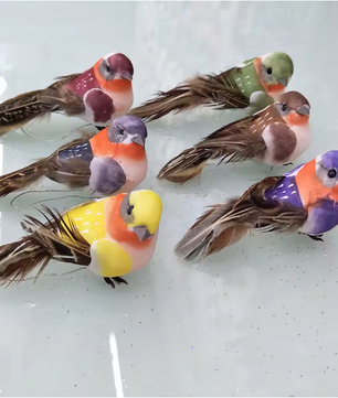 Set van 12 Miniatuur Decoratieve Vogels – Schuim en Veer Vogel Ornamenten voor DIY en Tuindecoratie