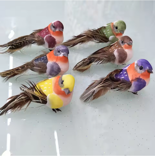 Set van 12 Miniatuur Decoratieve Vogels – Schuim en Veer Vogel Ornamenten voor DIY en Tuindecoratie