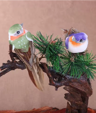 Set van 12 Miniatuur Decoratieve Vogels – Schuim en Veer Vogel Ornamenten voor DIY en Tuindecoratie