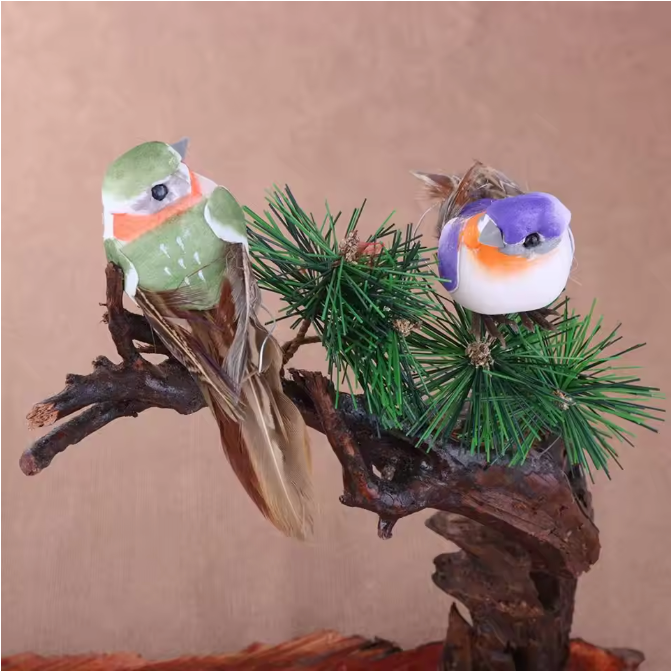 Set van 12 Miniatuur Decoratieve Vogels – Schuim en Veer Vogel Ornamenten voor DIY en Tuindecoratie