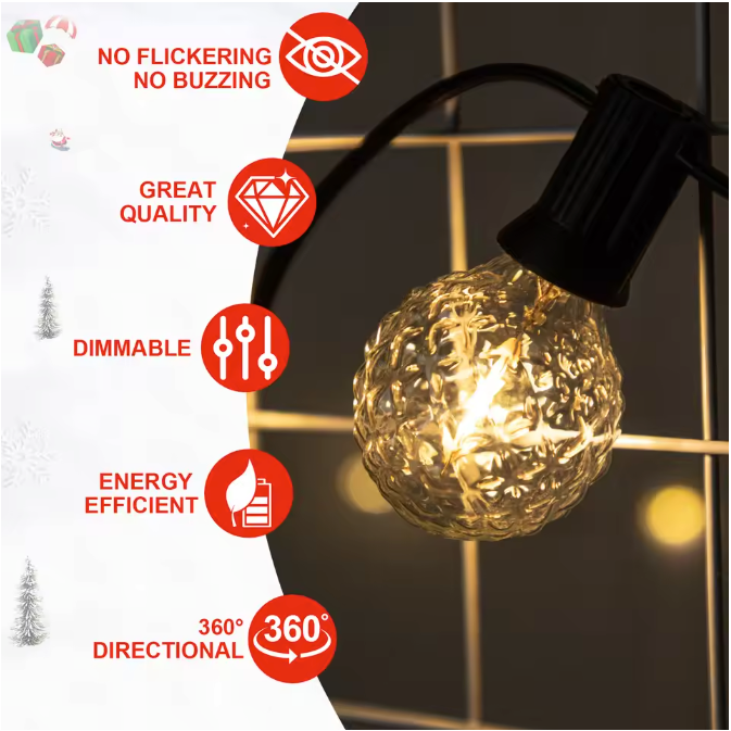 Retro G40 LED Lichtslinger – Waterdichte Buitenverlichting met E12 Fittingen voor Tuin en Feest