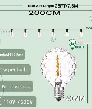 Retro G40 LED Lichtslinger – Waterdichte Buitenverlichting met E12 Fittingen voor Tuin en Feest