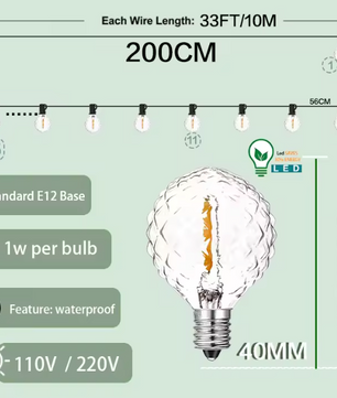 Retro G40 LED Lichtslinger – Waterdichte Buitenverlichting met E12 Fittingen voor Tuin en Feest