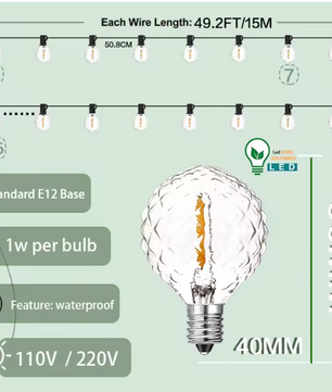 Retro G40 LED Lichtslinger – Waterdichte Buitenverlichting met E12 Fittingen voor Tuin en Feest
