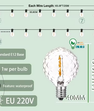 Retro G40 LED Lichtslinger – Waterdichte Buitenverlichting met E12 Fittingen voor Tuin en Feest