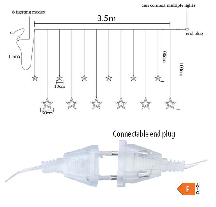 LED Sterrengordijn Lichtslinger 3,5 m – 138 LED Raamverlichting voor Feest en Decoratie