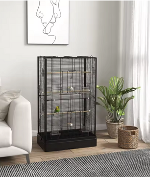 Vogelkooi 61 × 36,5 × 98 cm – Ruime Kooi met Zitstokken, Voerbakjes en Lade