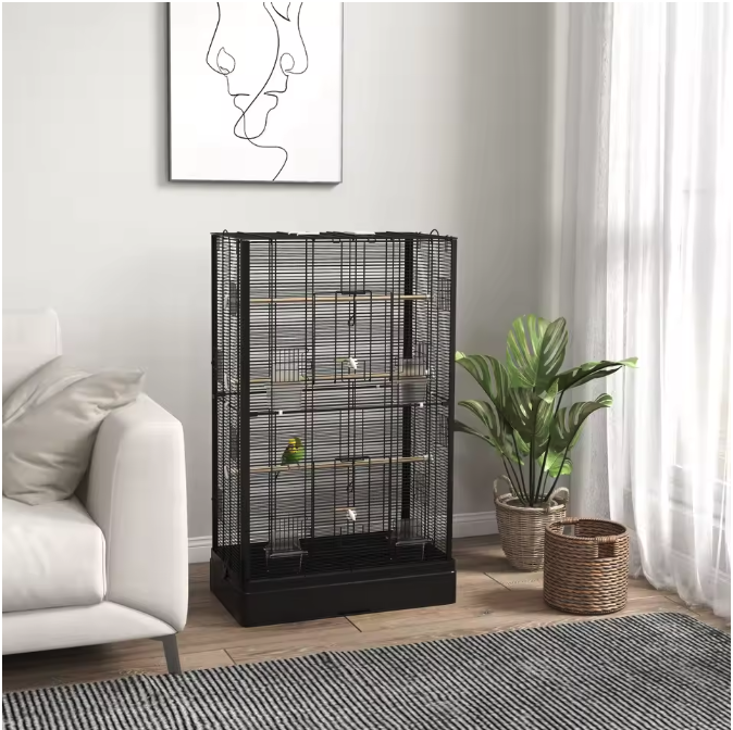 Vogelkooi 61 × 36,5 × 98 cm – Ruime Kooi met Zitstokken, Voerbakjes en Lade